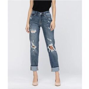 Judy Blue Size 11/30 Boyfriend Fit Bleach Splatter Distressed Ripped Jeans